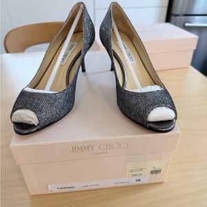 Jimmy Choo Isabel lame glitter  Peep Toe Heels size 6 new nib